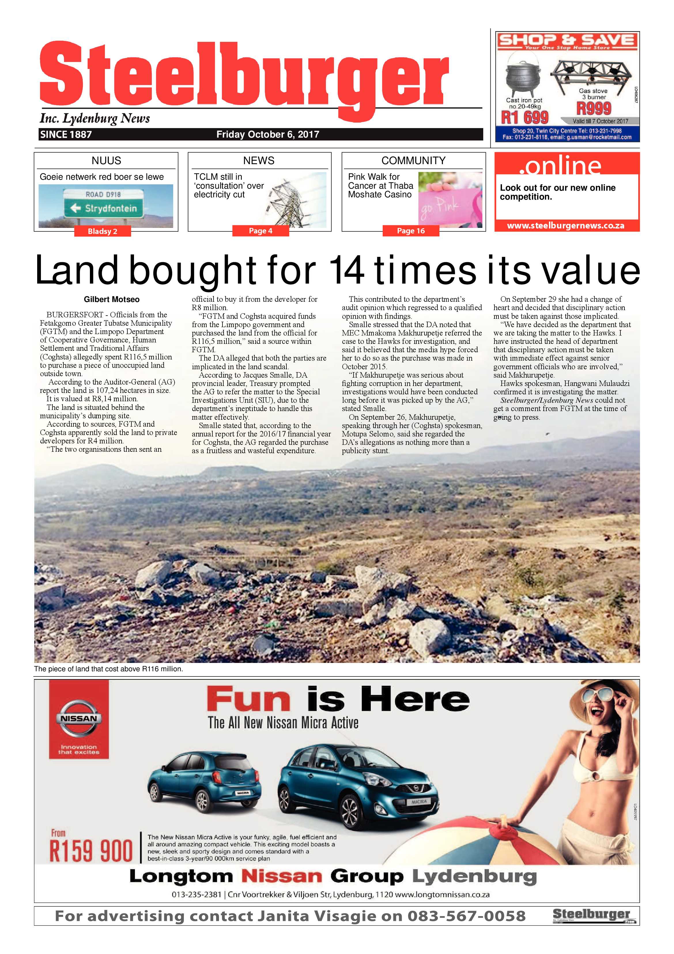 Steelburger News 6 October 2017 page 1