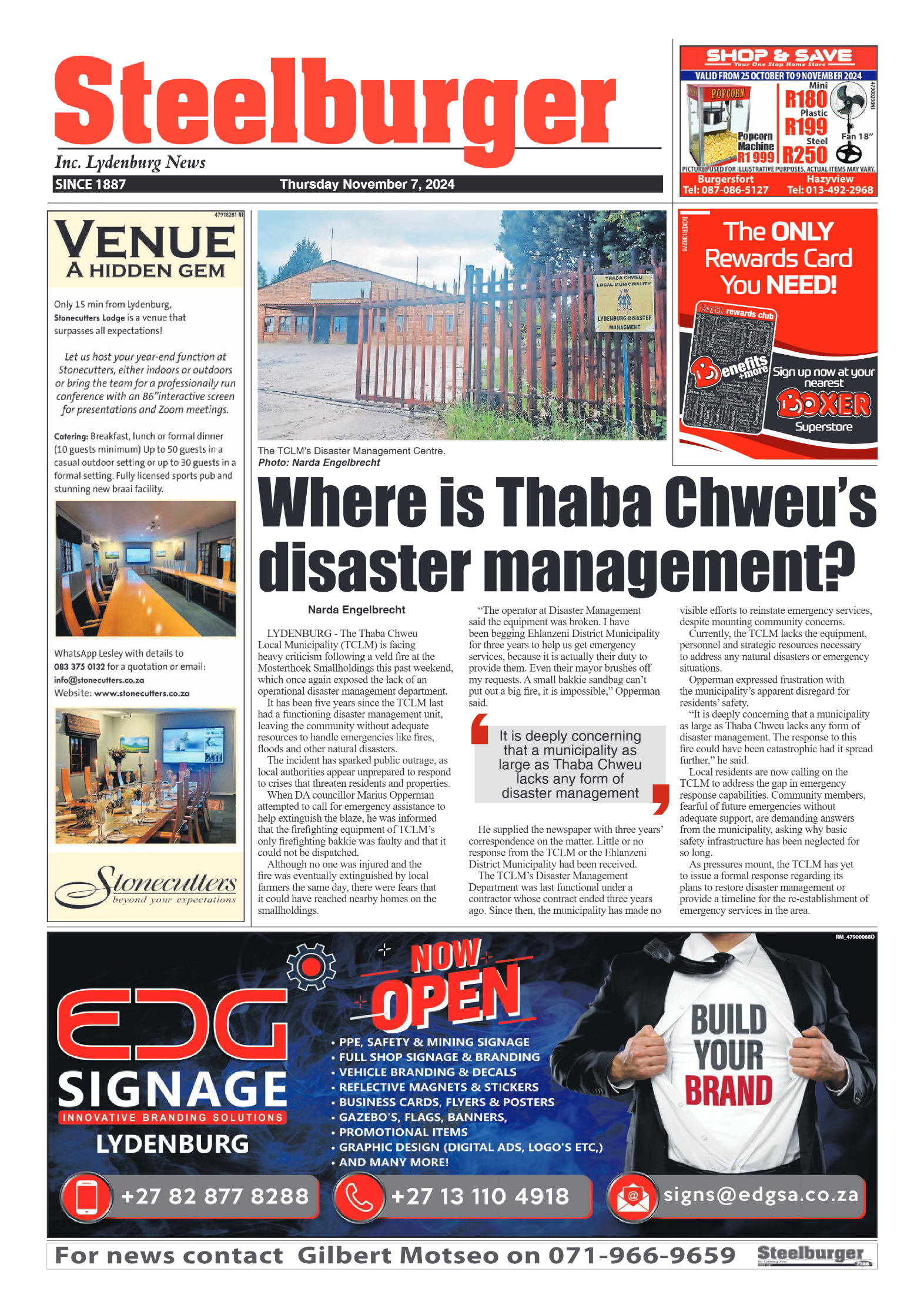 Steelburger News 7 November 2024 page 1