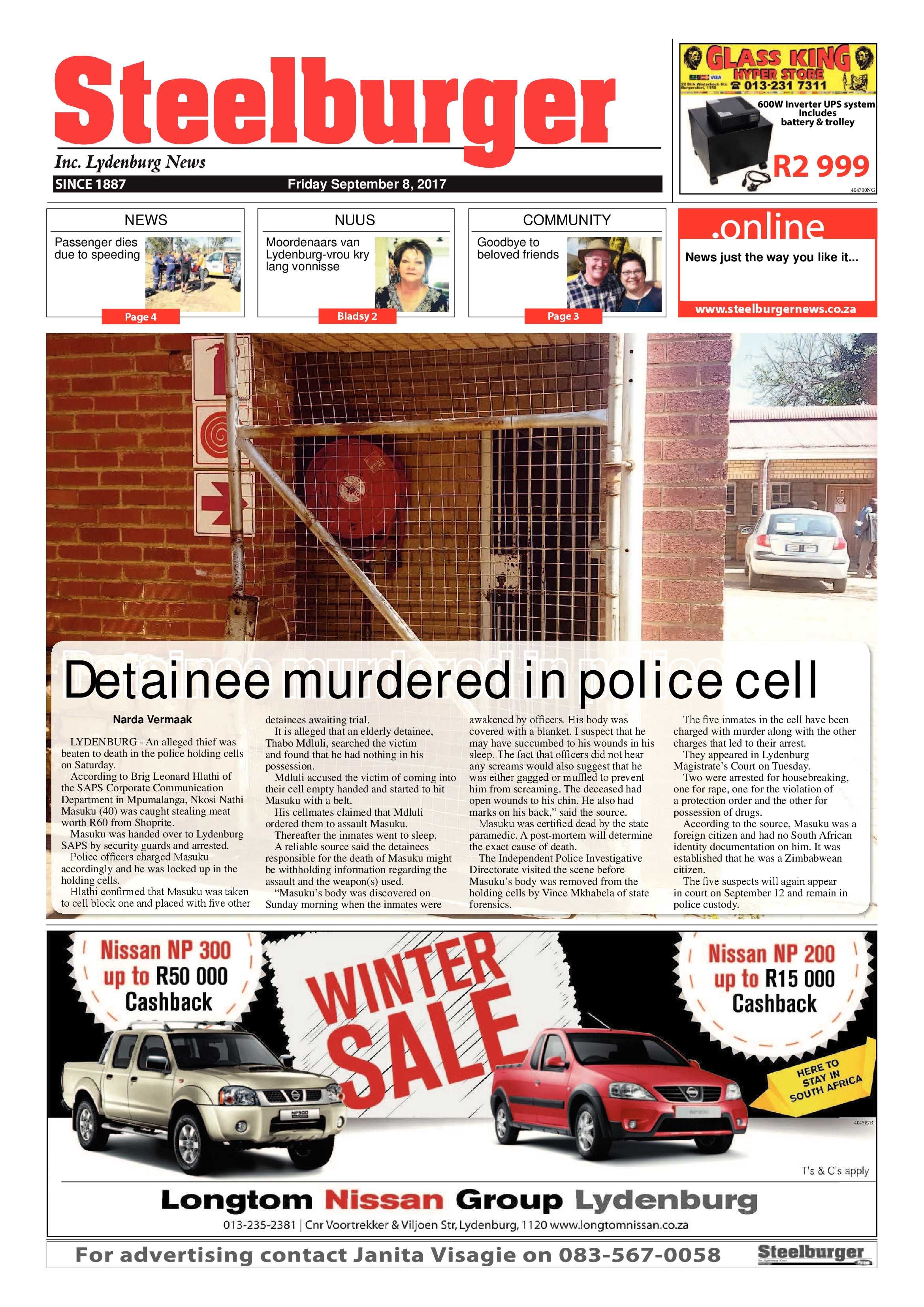 Steelburger News 8 September 2017 page 1
