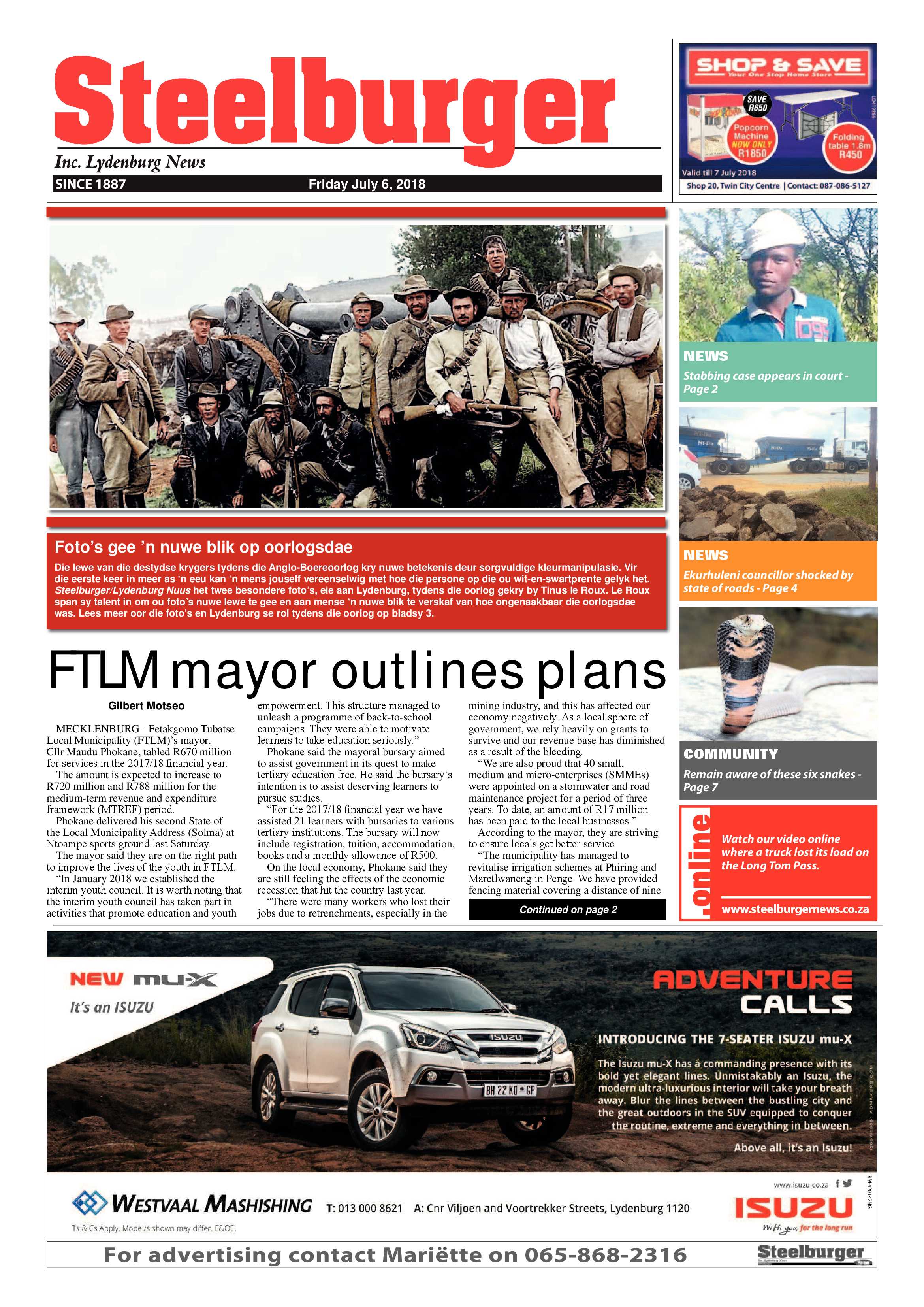 Steelburger News 6 July 2018 page 1